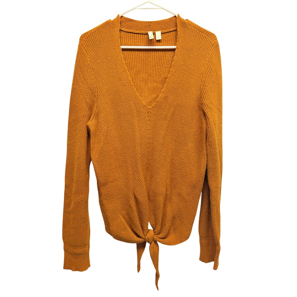 Moth by Anthropologie Orange Rust V-Neck Tie Front Knit Sweater Medium